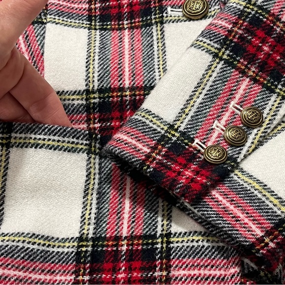 Talbots women jacket Size 10 Shetland Plaid Ruffle Trim Wool Jacket - Picture 6 of 11